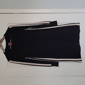 Vince Camuto Navy Fitted Knit Sweater Dress w White Double Racing Side Stripes